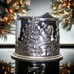 Vintage Silver Pewter Santa Christmas Candle Votive Holder